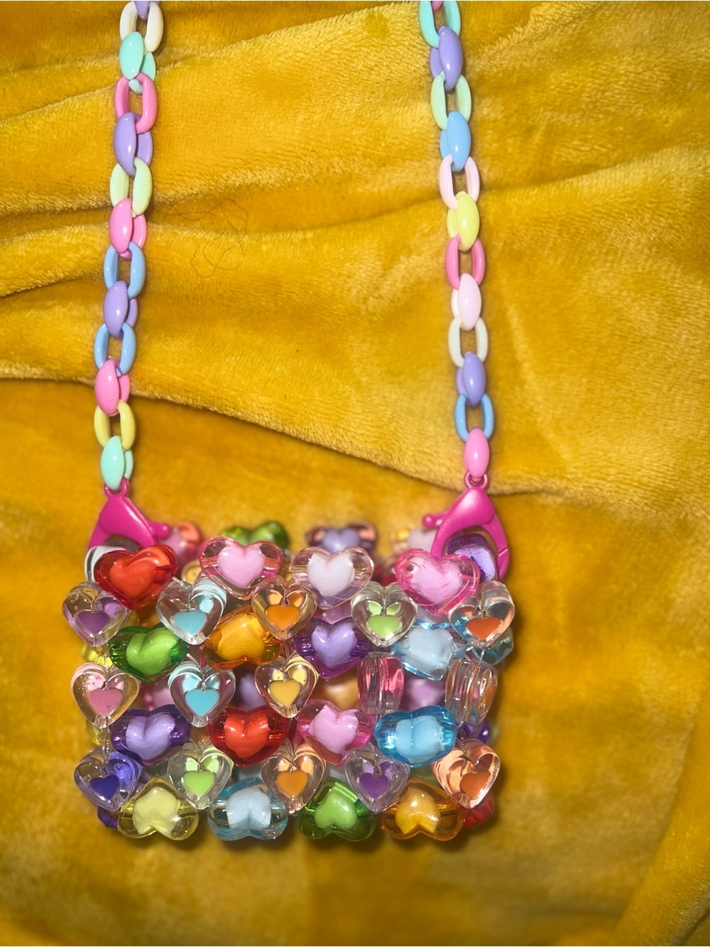 Colorful Heart Bead Chain Crossbody Bag - Pastel Rainbow